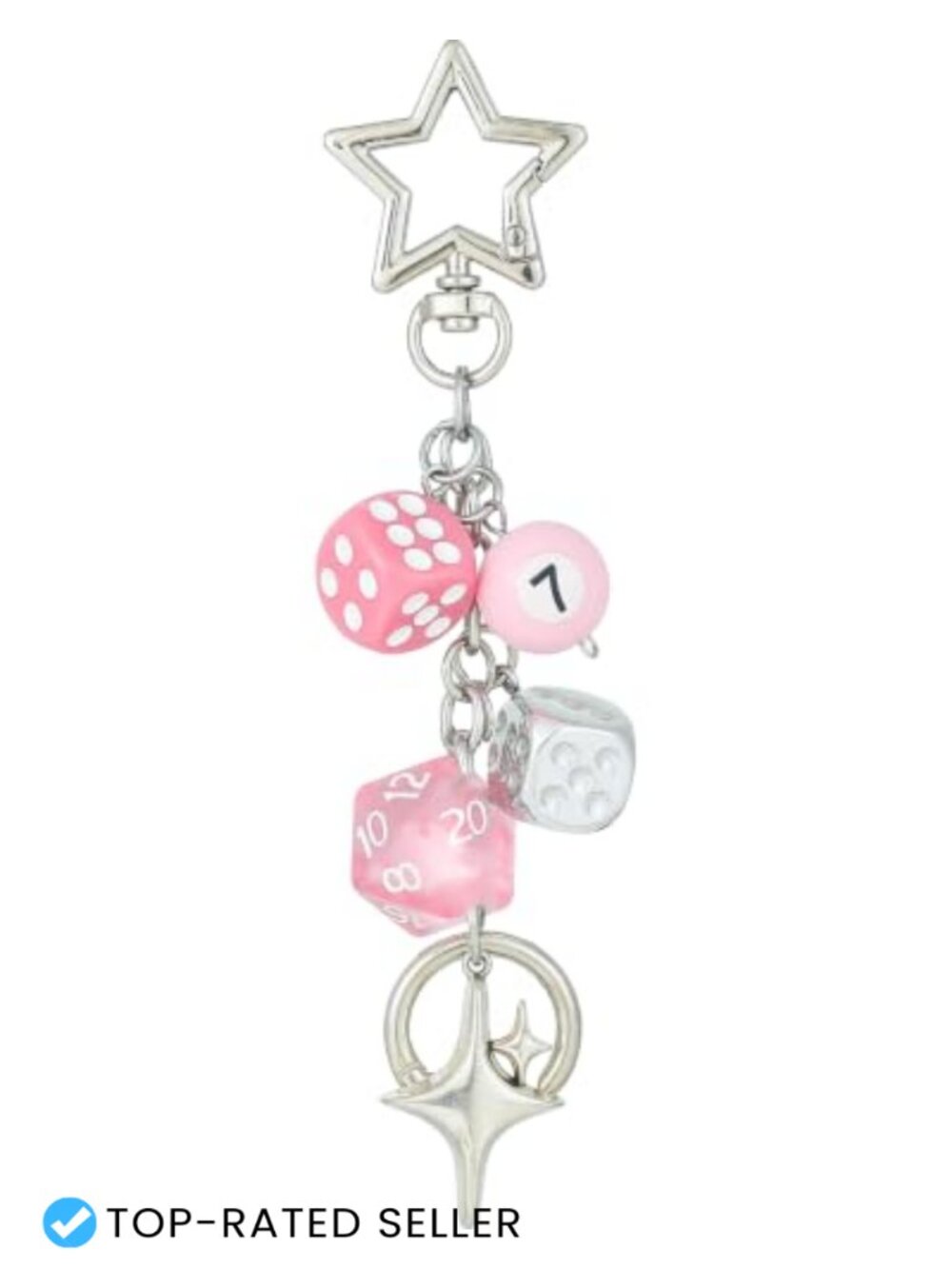 Goth Y2K Dice Star Keychain Bag Charm for Purse Backpack Key Ring